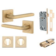 Baltimore Lever Square Rose Entrance Kit w Separate High Security Lock Brushed Brass
