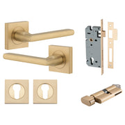 Baltimore Lever Square Rose Entrance Kit w Separate High Security Lock Brushed Brass