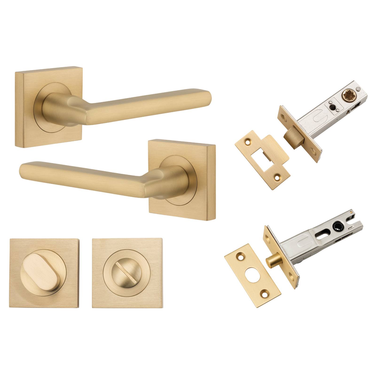 Baltimore Lever Square Rose Privacy Kit w Separate Privacy Turn Brushed Brass