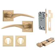 Oxford Lever Square Rose Entrance Kit w Separate High Security Lock Brushed Brass