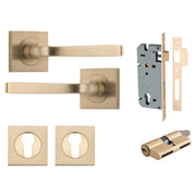 Annecy Lever Square Rose Entrance Kit w Separate High Security Lock Brushed Brass