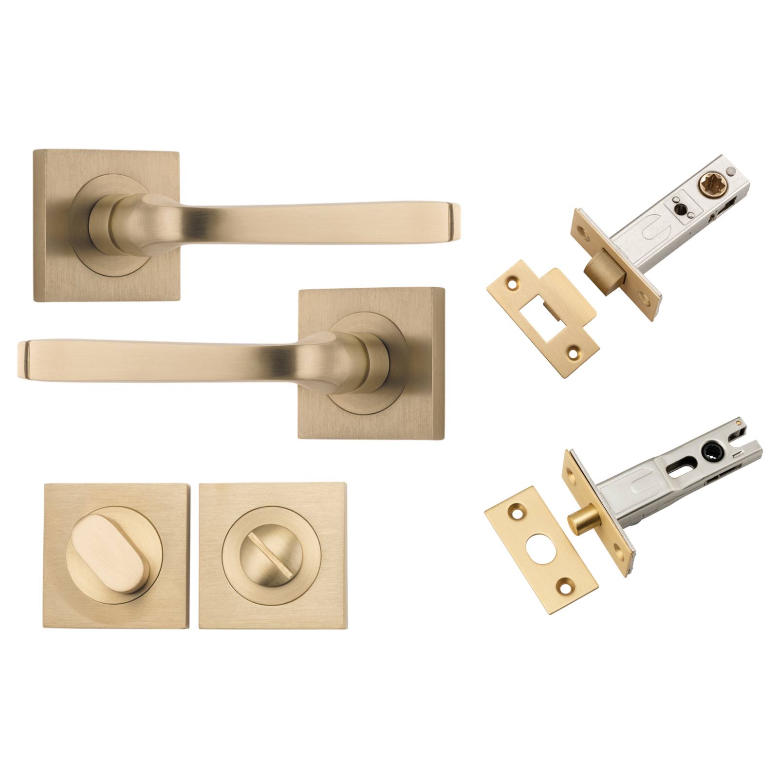 Annecy Lever Square Rose Privacy Kit w Separate Privacy Turn Brushed Brass
