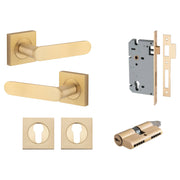 Bronte Lever Square Rose Entrance Kit w High Security Lock Brushed Brass
