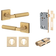 Berlin Lever Square Rose Entrance Kit w High Security Lock Brushed Brass