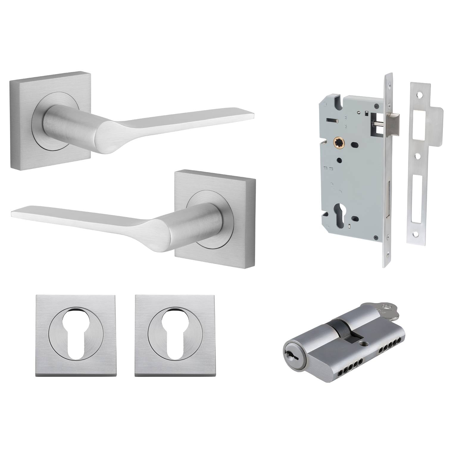 Como Lever Square Rose Entrance Kit w High Security Lock Brushed Brass