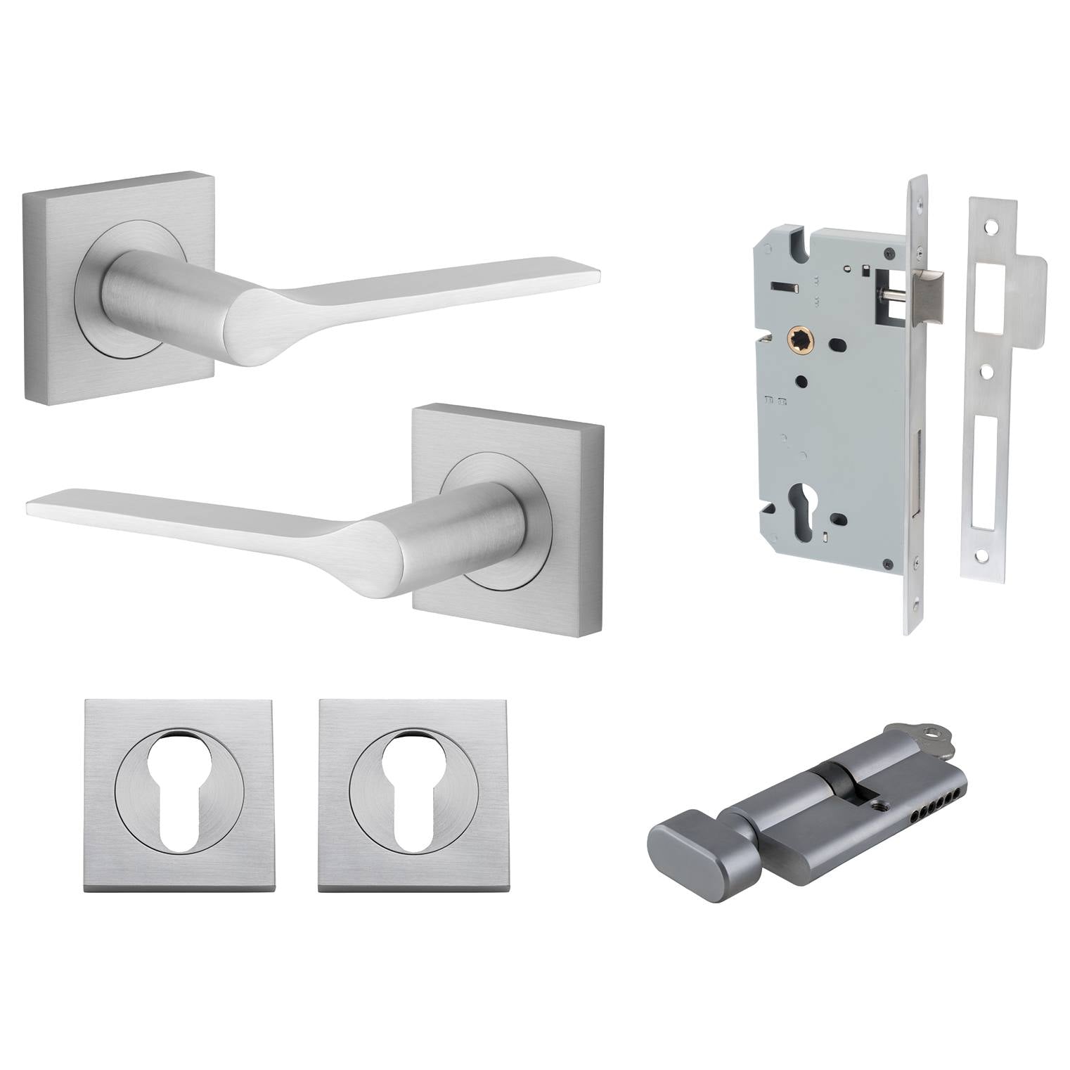 Como Lever Square Rose Entrance Kit w High Security Lock Brushed Brass
