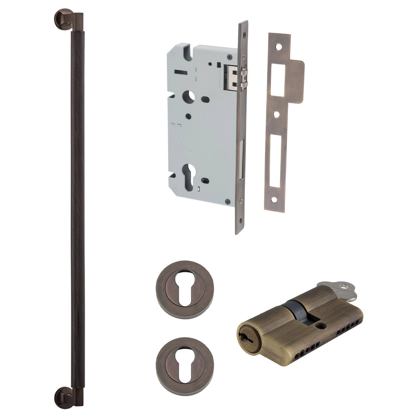 Brunswick Pull Handle 600mm Entrance Kit w Separate High Security Lock Signature Brass