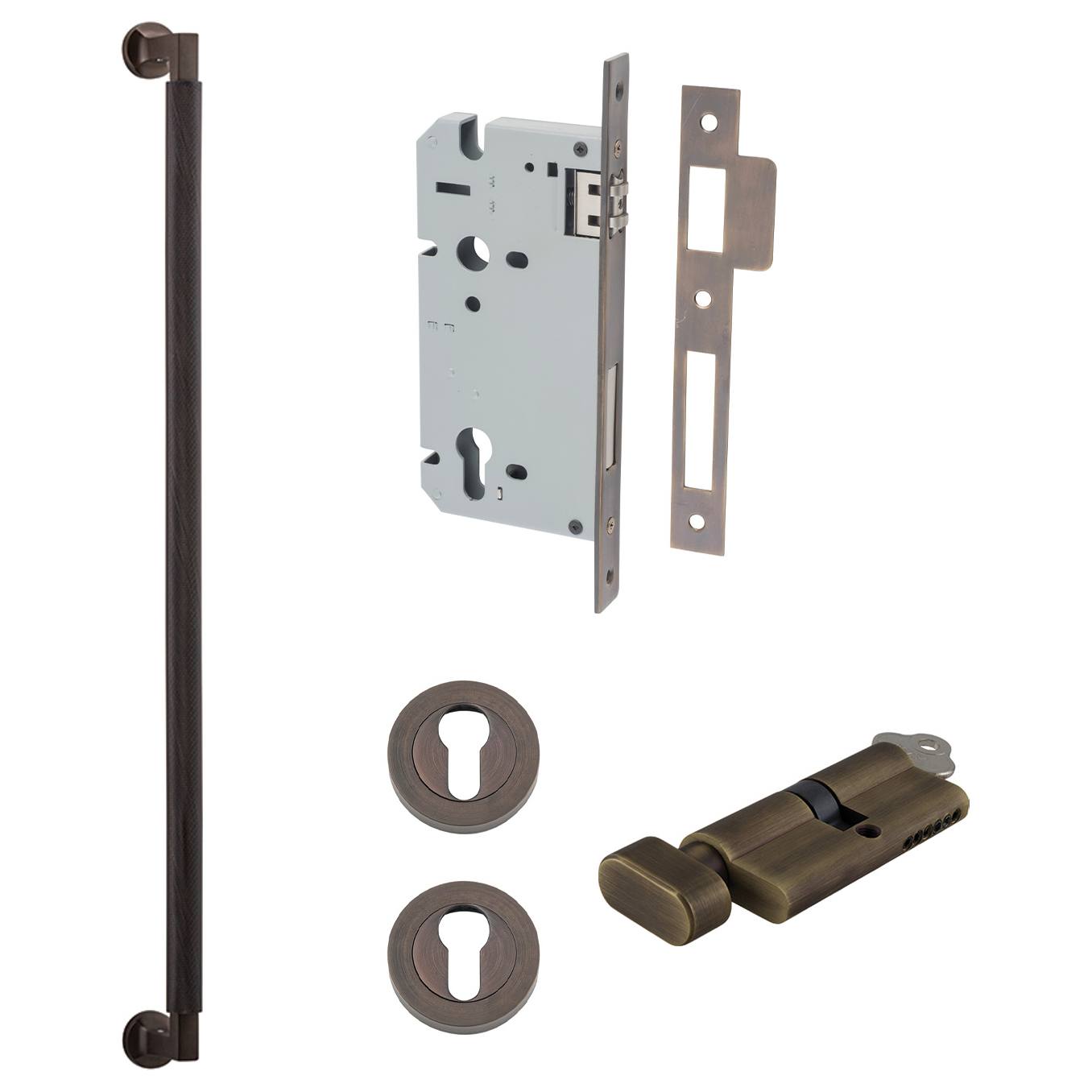 Brunswick Pull Handle 600mm Entrance Kit w Separate High Security Lock Signature Brass