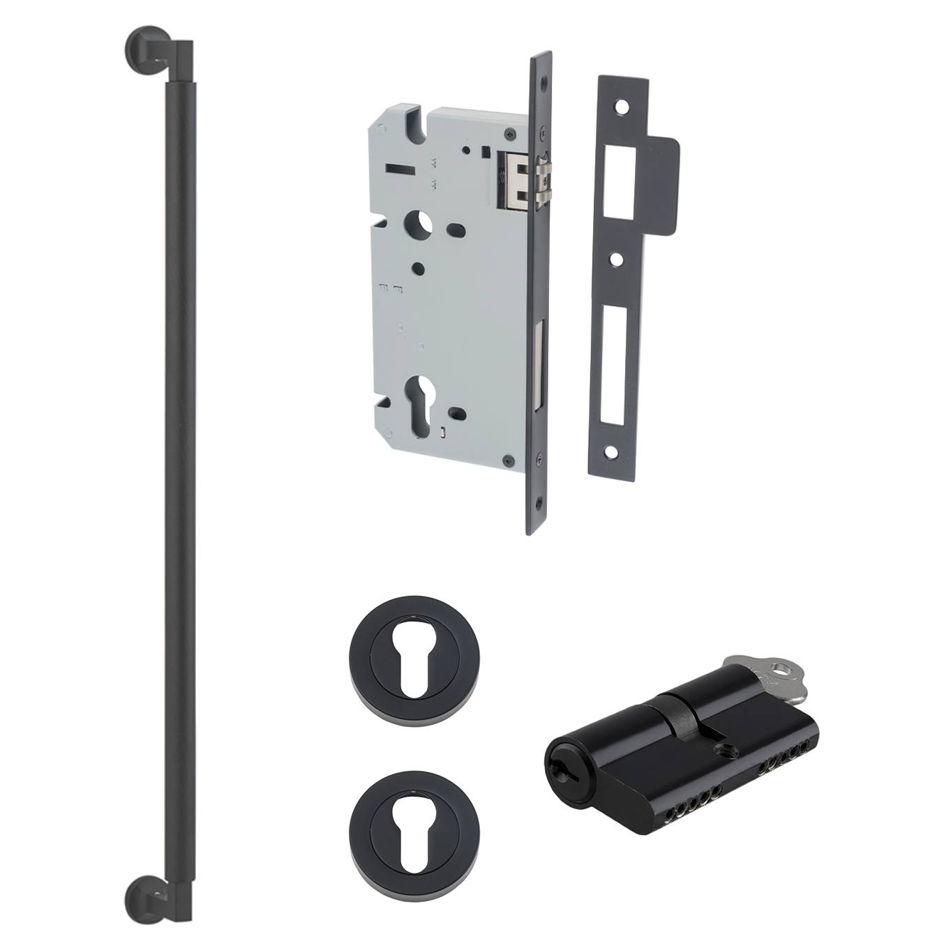 Brunswick Pull Handle 600mm Entrance Kit w Separate High Security Lock Matt Black