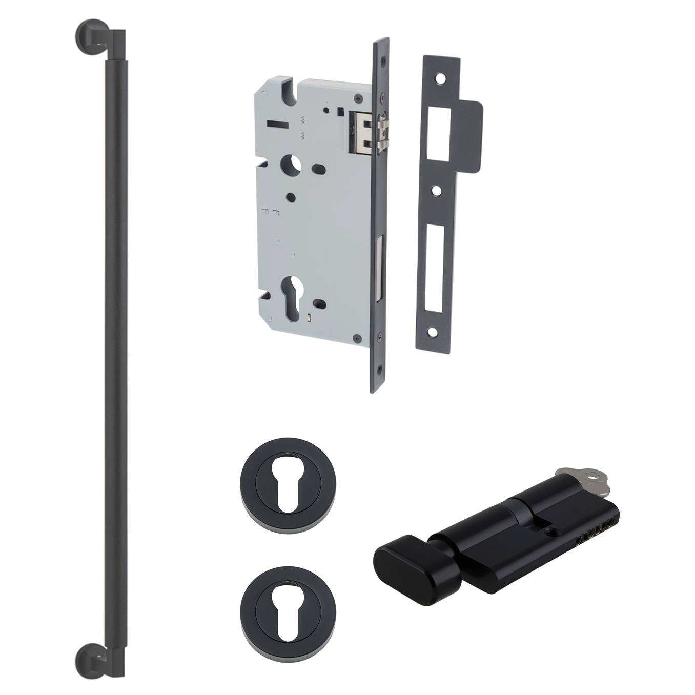 Brunswick Pull Handle 600mm Entrance Kit w Separate High Security Lock Matt Black