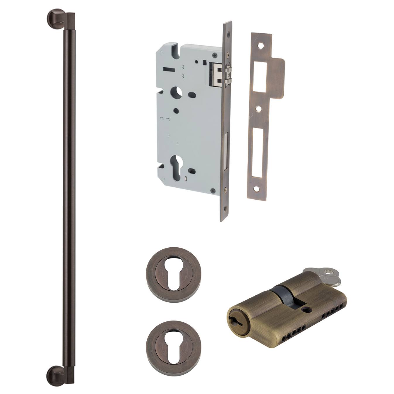 Berlin Pull Handle 600mm Entrance Kit w Separate High Security Lock Signature Brass