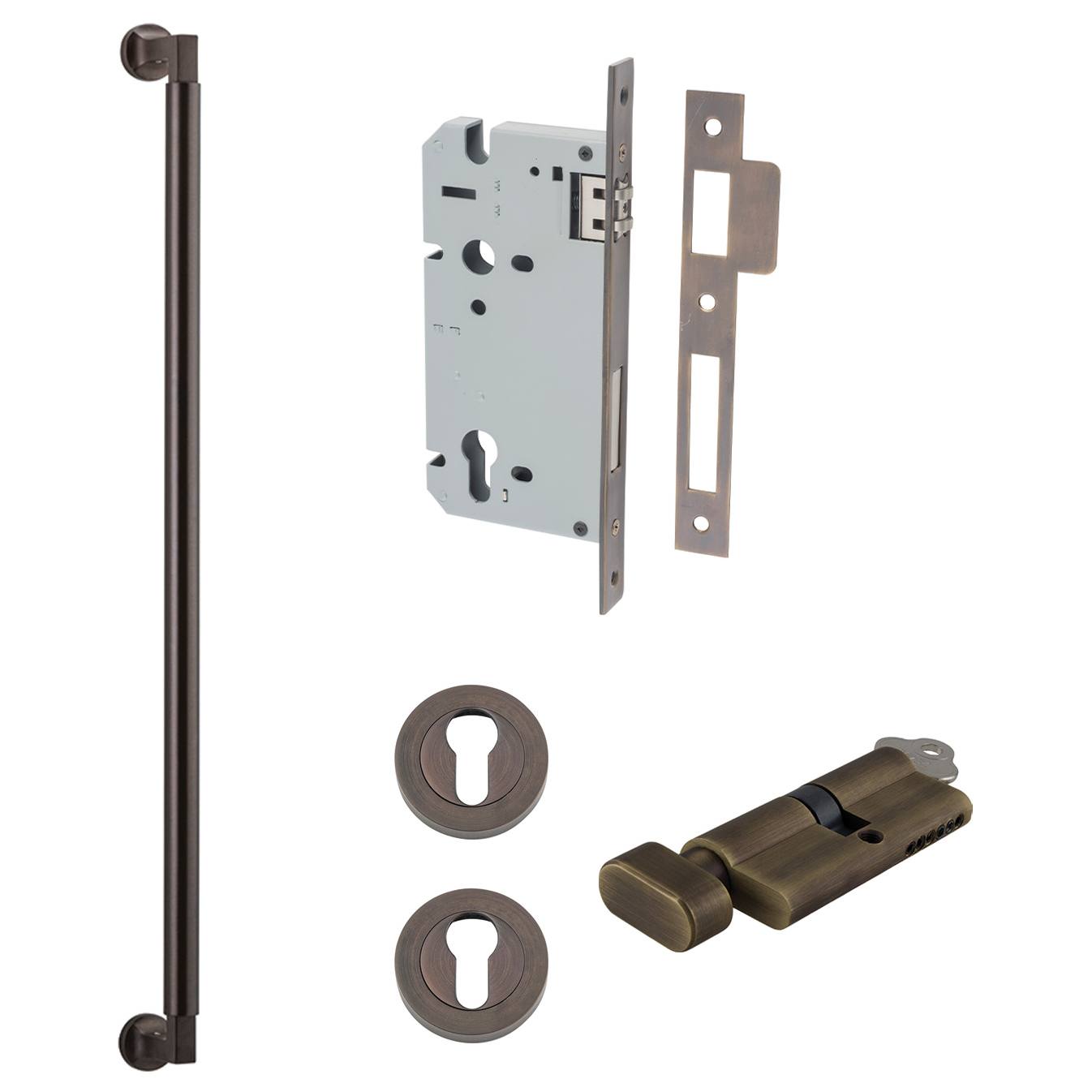 Berlin Pull Handle 600mm Entrance Kit w Separate High Security Lock Signature Brass