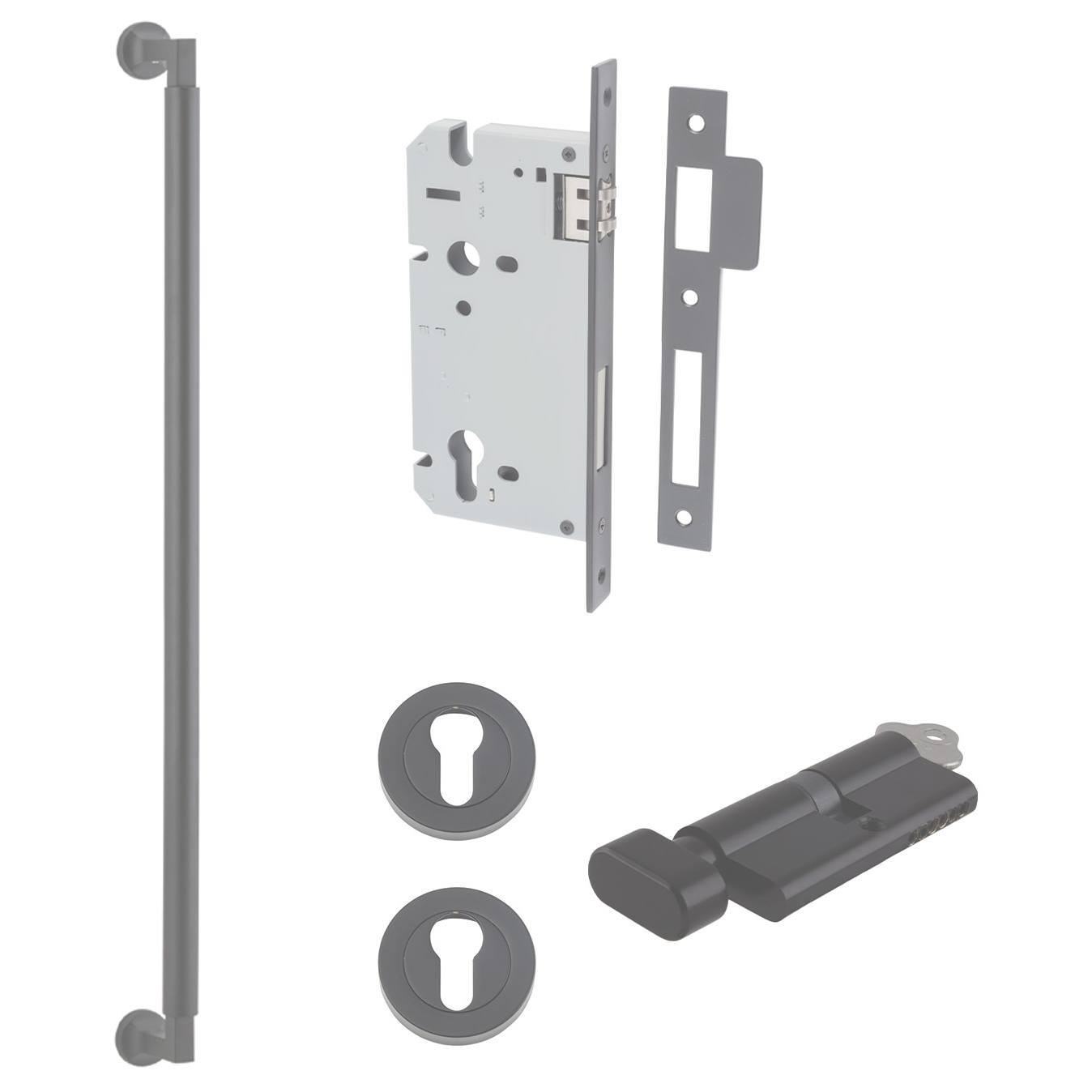 Berlin Pull Handle 600mm Entrance Kit w Separate High Security Lock Matt Black