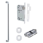 Berlin Pull Handle 600mm Entrance Kit w Separate High Security Lock Polished Chrome