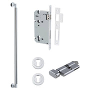 Berlin Pull Handle 600mm Entrance Kit w Separate High Security Lock Polished Chrome