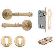 Verona Lever Round Rose Entrance Kit w Separate High Security Lock Brushed Brass