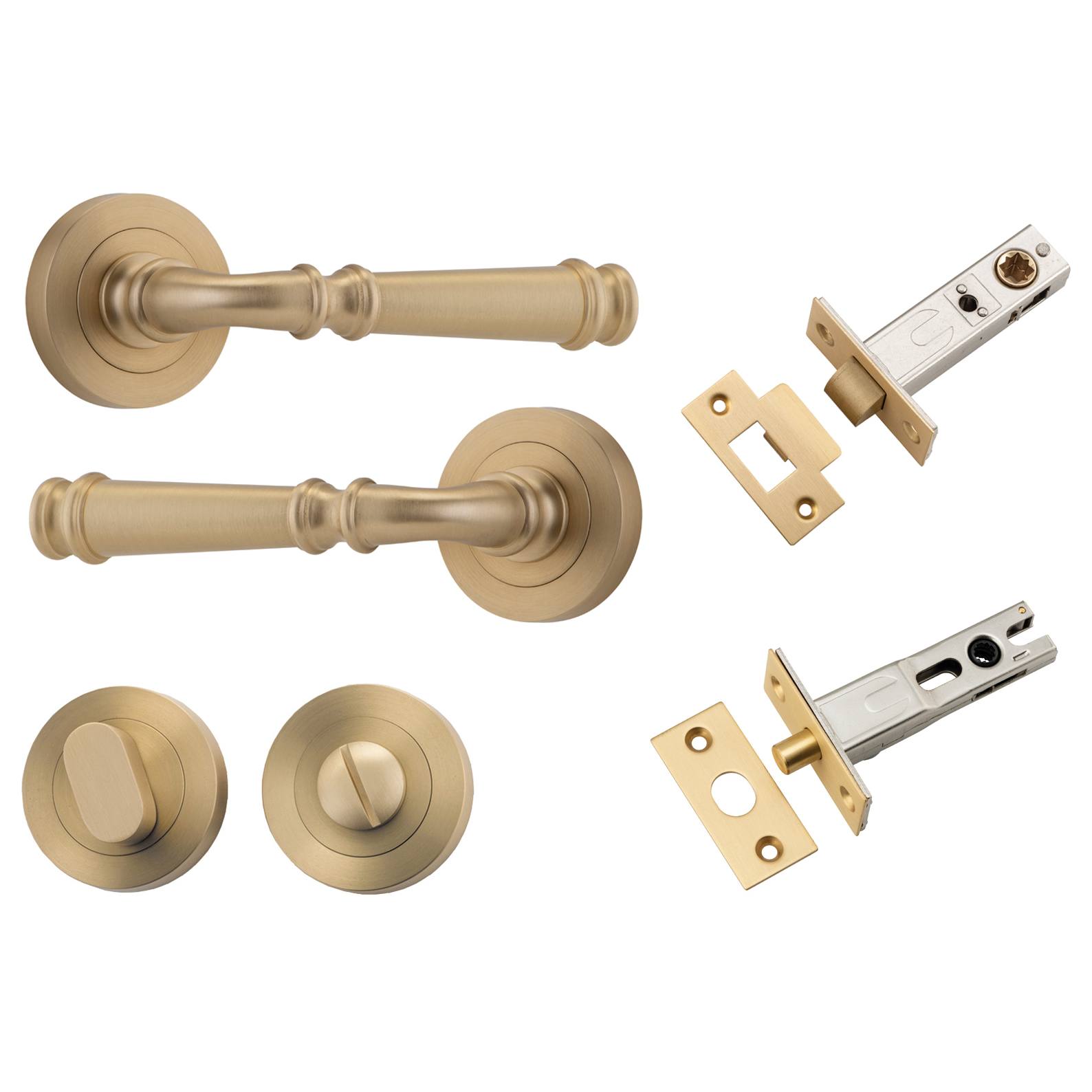 Verona Lever Round Rose Privacy Kit with Separate Privacy Turn Brushed Brass