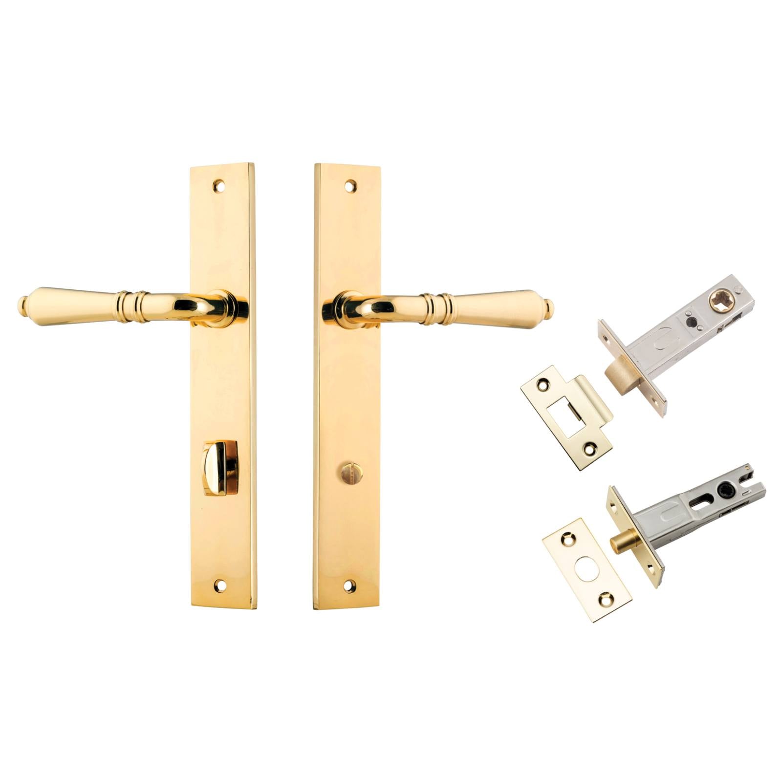 Sarlat Lever Rectangular Backplate Privacy Kit w Privacy Turn Polished Brass