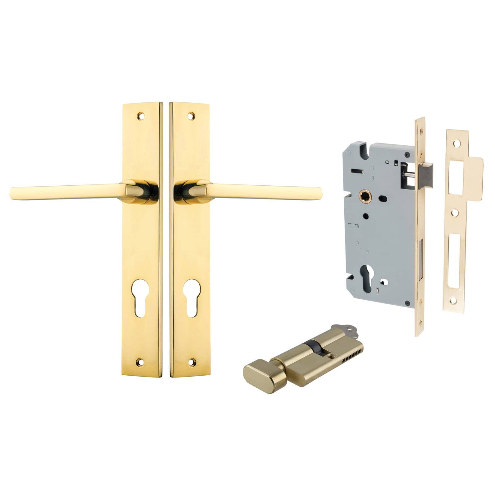 Baltimore Lever Rectangular Backplate Entrance Kit with High Security Lock Polished Brass
