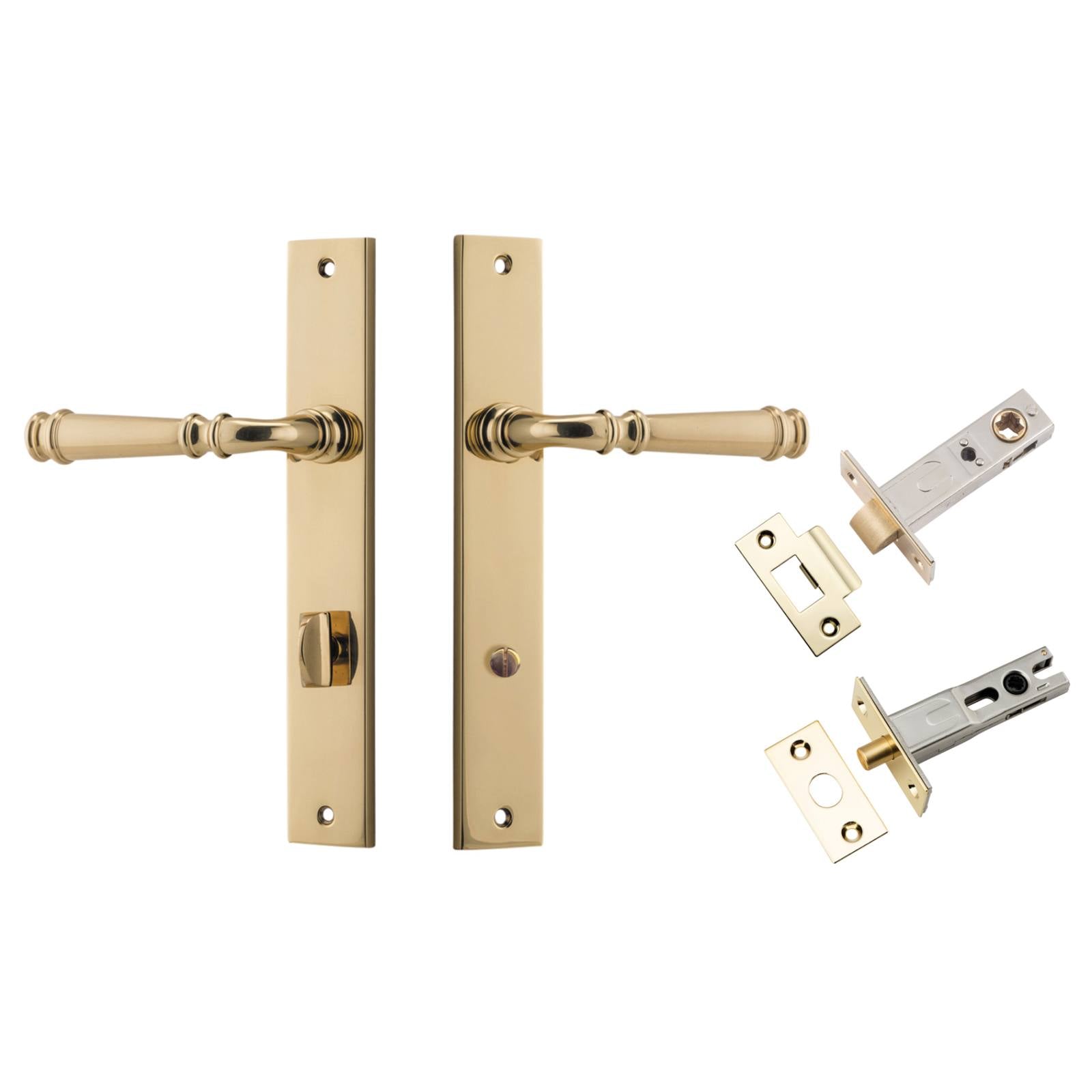 Verona Lever Rectangular Backplate Privacy Kit w Privacy Turn Polished Brass