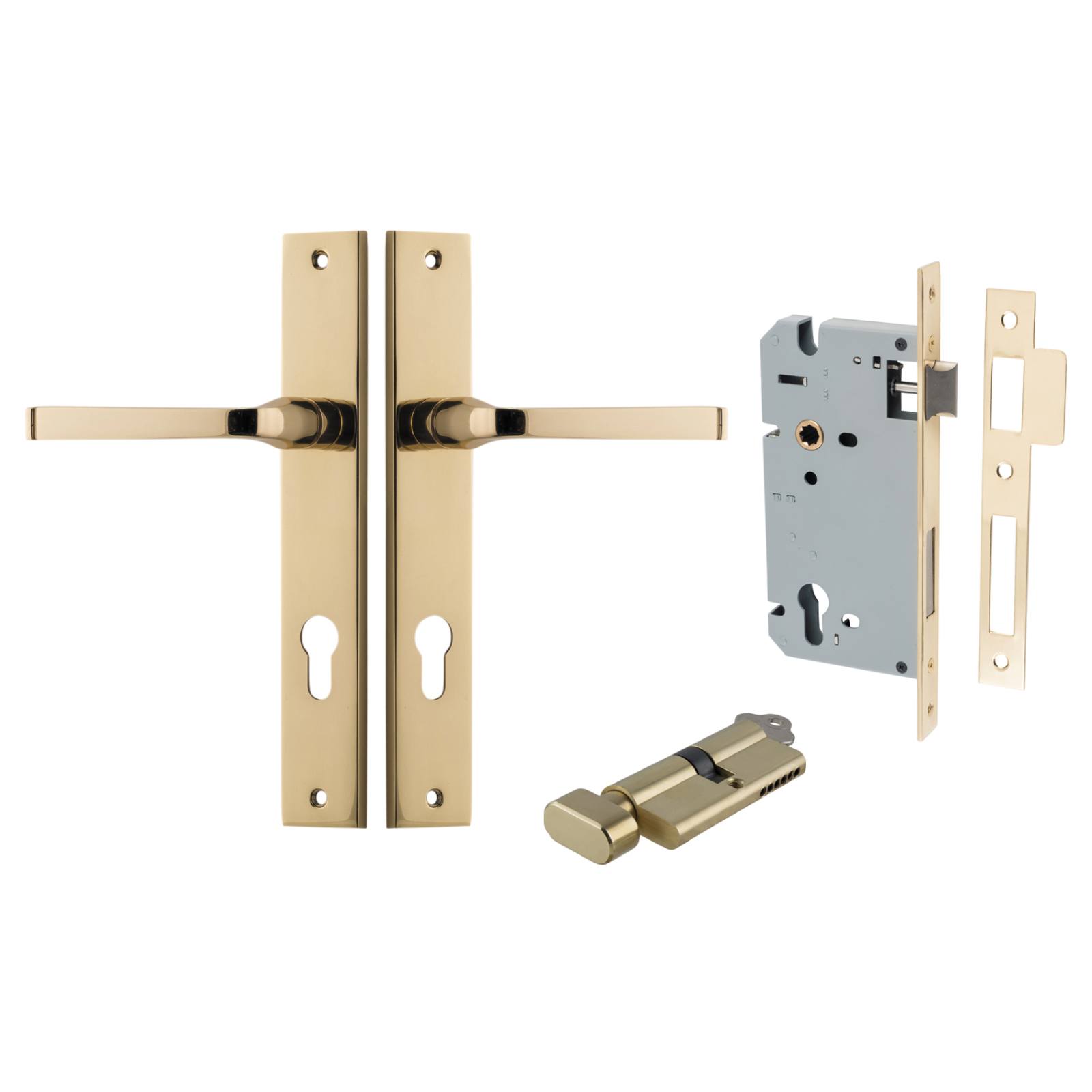 Annecy Lever Rectangular Backplate Entrance Kit w High Security Lock Polished Brass