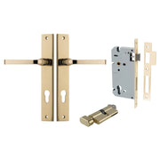 Annecy Lever Rectangular Backplate Entrance Kit w High Security Lock Polished Brass