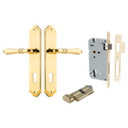 Sarlat Lever Shouldered Backplate Entrance Kit w High Security Lock Polished Brass