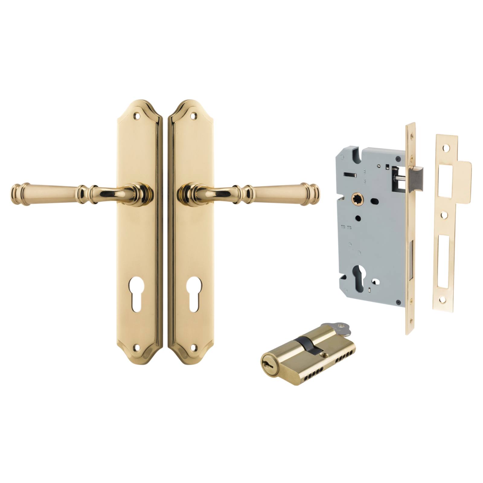 Verona Lever Shouldered Backplate Entrance Kit w High Security Lock Polished Brass