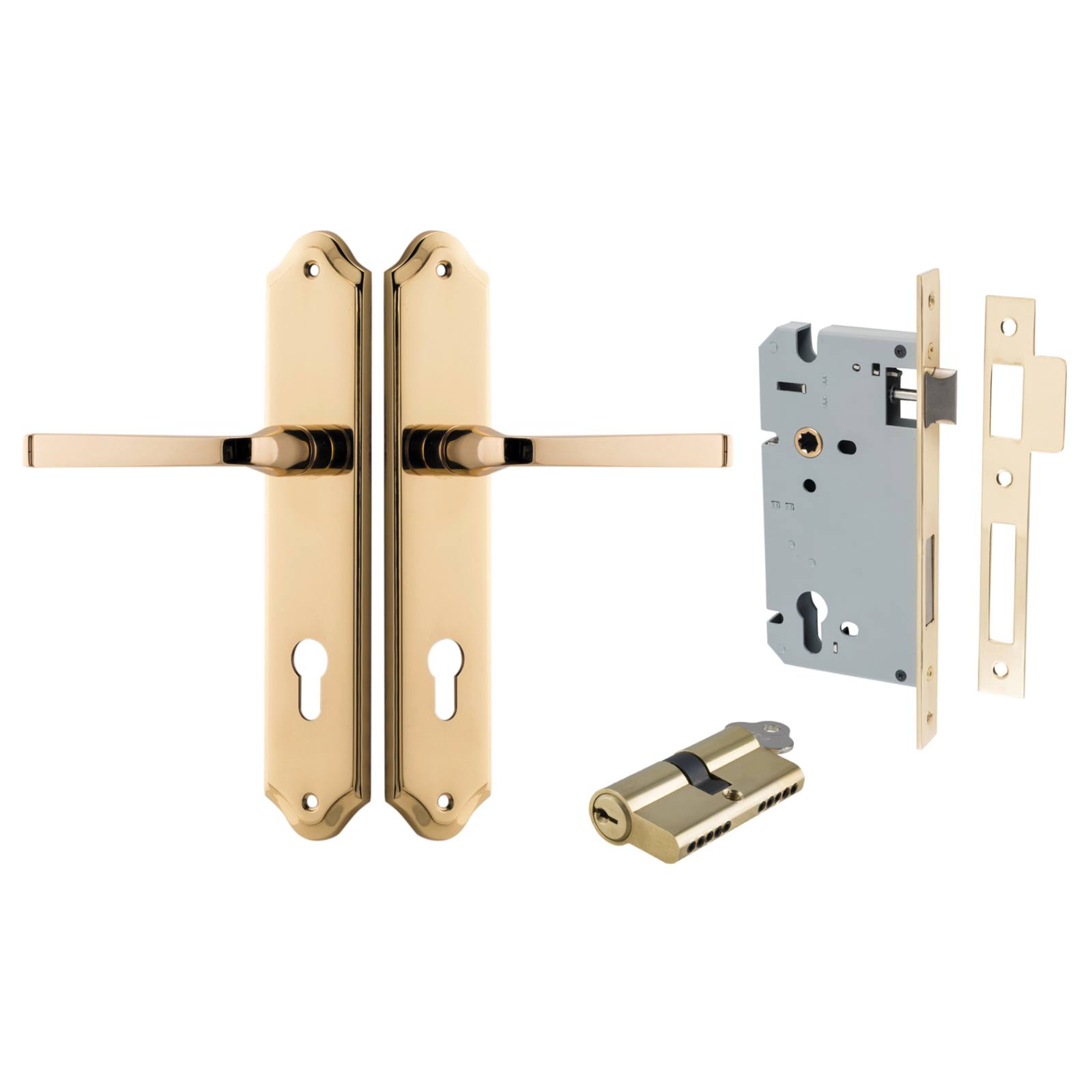 Annecy Lever Shouldered Backplate Entrance Kit w High Security Lock Polished Brass