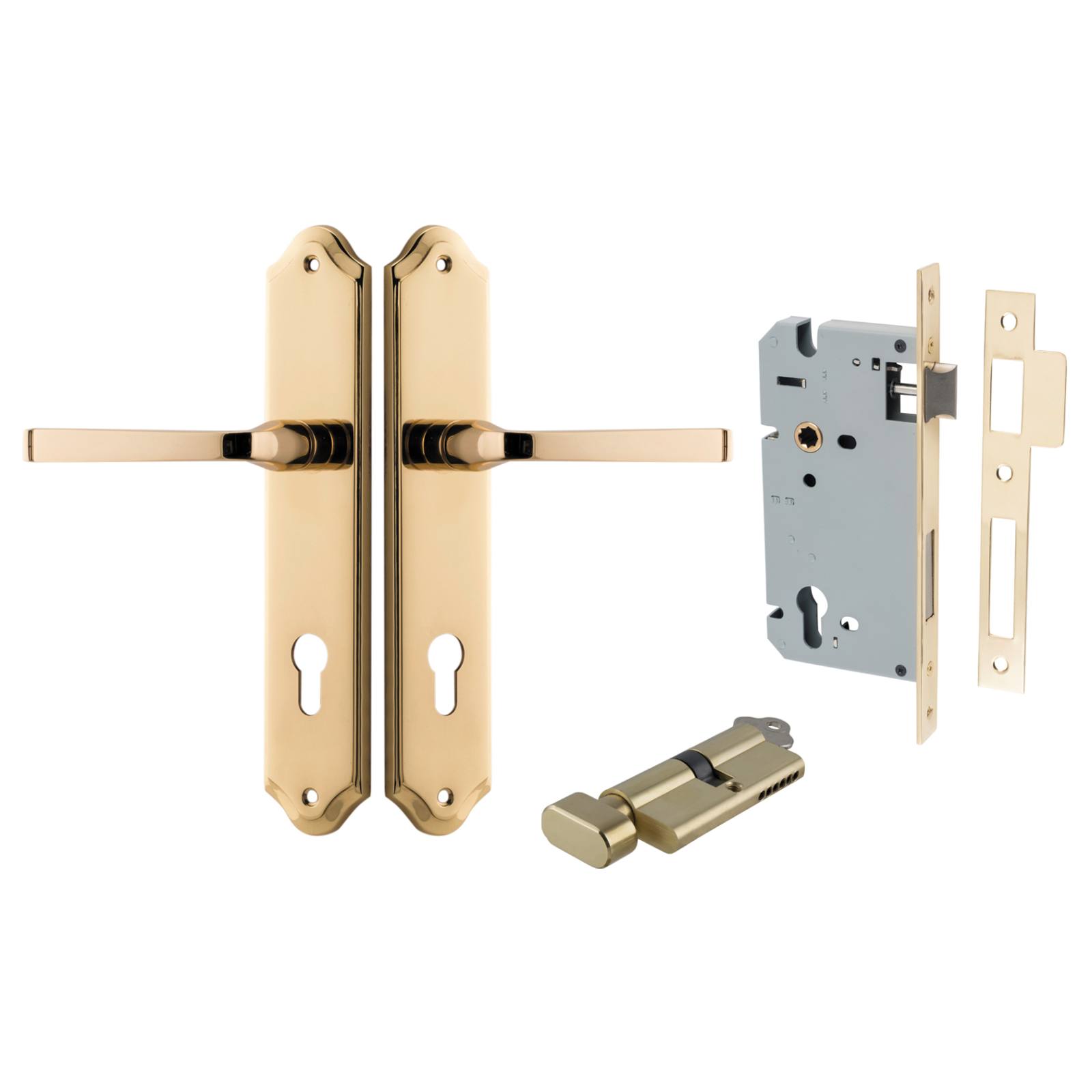 Annecy Lever Shouldered Backplate Entrance Kit w High Security Lock Polished Brass