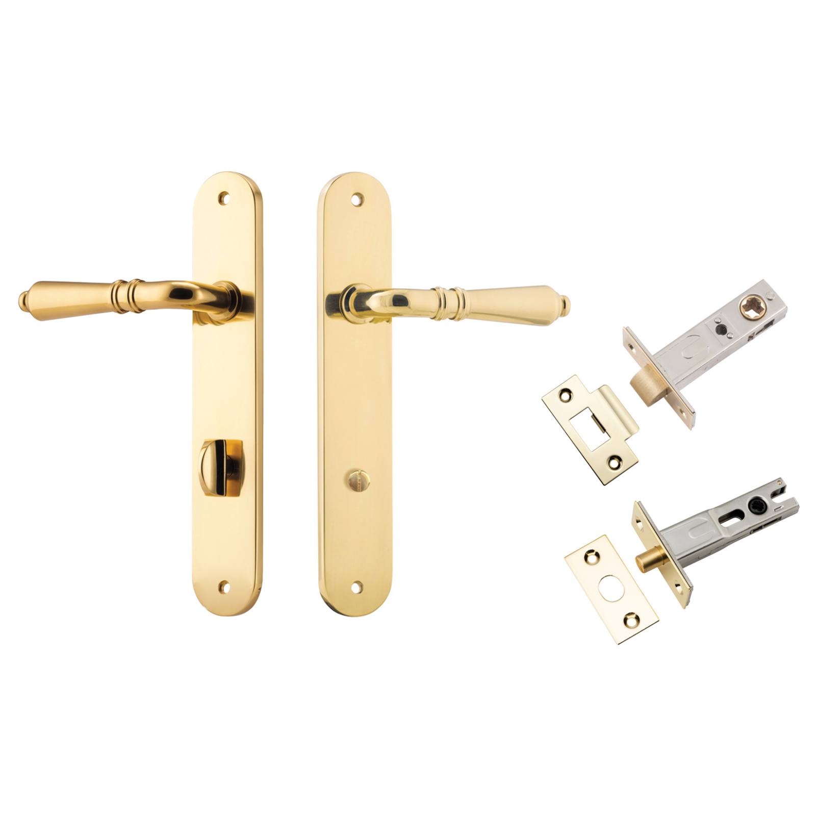 Sarlat Lever Oval Backplate Privacy Kit w Privacy Turn Polished Brass
