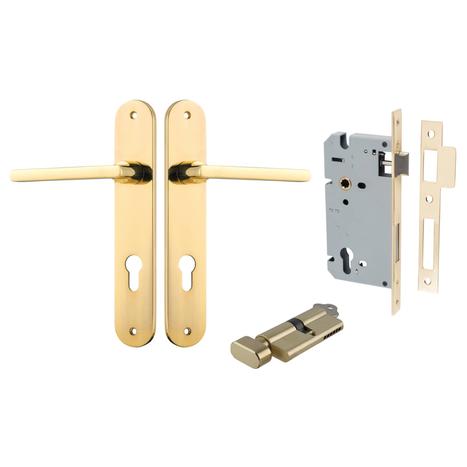 Baltimore Lever Oval Backplate Entrance Kit w High Security Lock Polished Brass