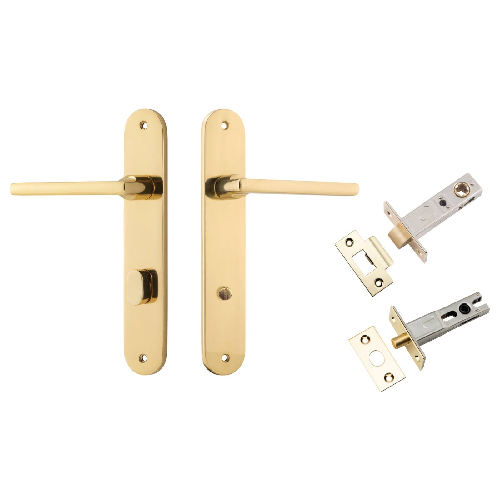 Baltimore Lever Oval Backplate Privacy Kit w Privacy Turn Polished Brass