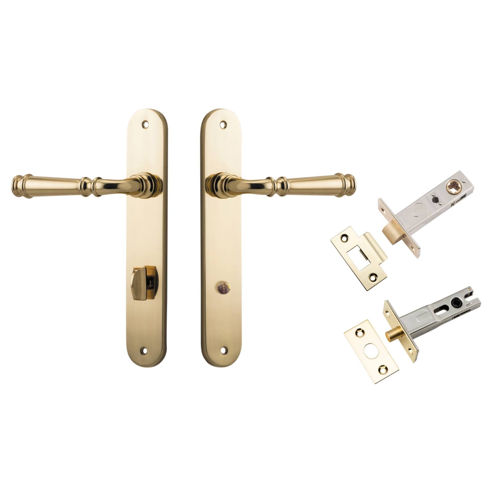 Verona Lever Oval Backplate Privacy Kit w Privacy Turn Polished Brass