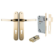 Annecy Lever Oval Backplate Entrance Kit w High Security Lock Polished Brass