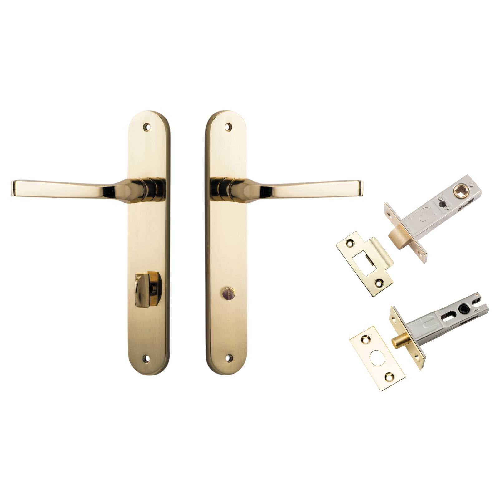 Annecy Lever Oval Backplate Privacy Kit w Privacy Turn Polished Brass