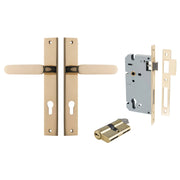 Bronte Lever Rectangular Backplate Entrance Kit w High Security Lock Polished Brass