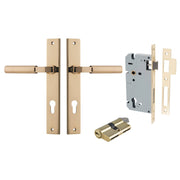 Berlin Lever Rectangular Backplate Entrance Kit w High Security Lock Polished Brass