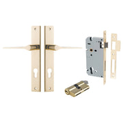 Como Lever Rectangular Backplate Entrance Kit w High Security Lock Polished Brass