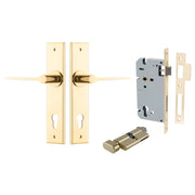 Como Lever Chamfered Backplate Entrance Kit w High Security Lock Polished Brass