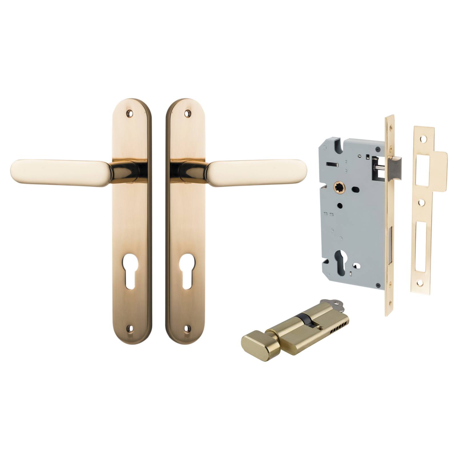 Bronte Lever Oval Backplate Entrance Kit w High Security Lock Polished Brass