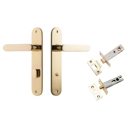 Bronte Lever Oval Backplate Privacy Kit w Privacy Turn Polished Brass
