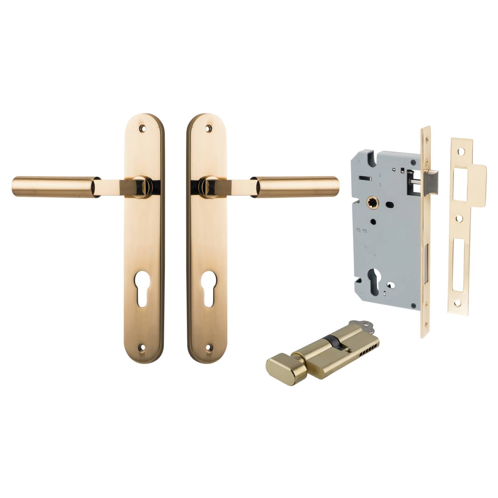 Berlin Lever Oval Backplate Entrance Kit w High Security Lock Polished Brass