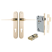 Como Lever Oval Backplate Entrance Kit w High Security Lock Polished Brass