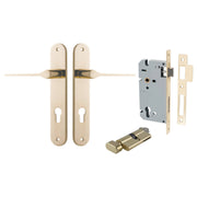 Como Lever Oval Backplate Entrance Kit w High Security Lock Polished Brass
