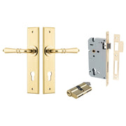 Sarlat Lever Chamfered Backplate Entrance Kit w High Security Lock Polished Brass