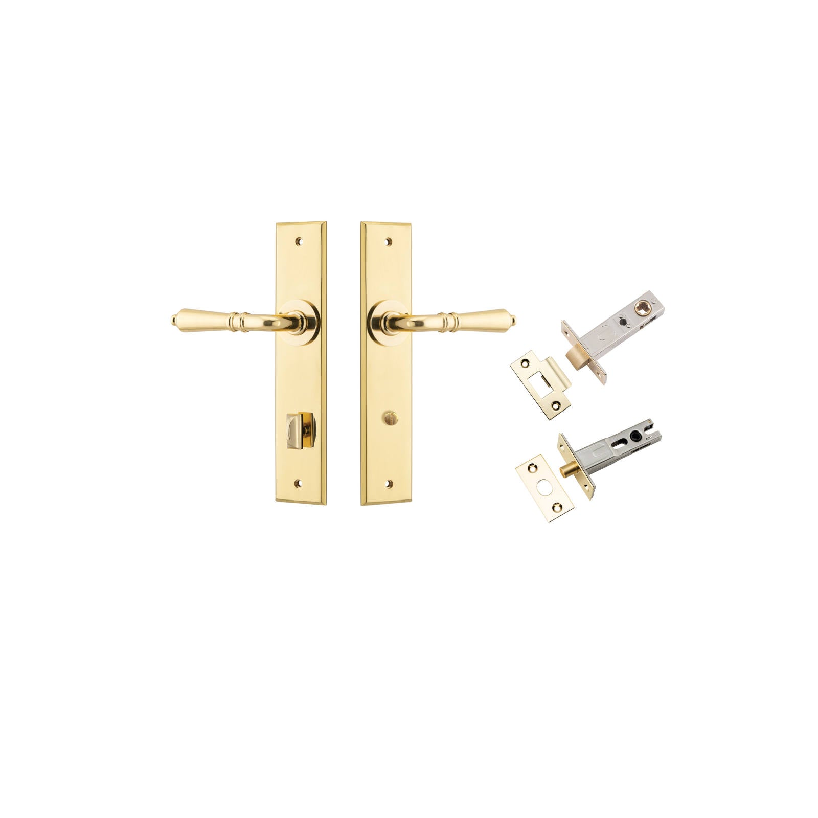 Sarlat Lever Chamfered Backplate Privacy Kit w Privacy Turn Polished Brass