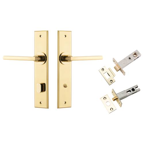 Baltimore Lever Chamfered Backplate Privacy Kit w Privacy Turn Polished Brass