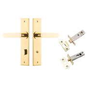 Bronte Lever Chamfered Backplate Privacy Kit w Privacy Turn Polished Brass