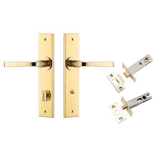 Annecy Lever Chamfered Backplate Privacy Kit w Privacy Turn Polished Brass